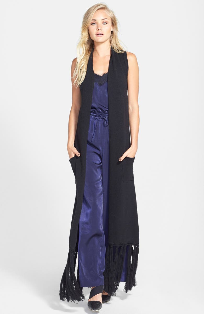 LEITH Fringe Cardigan Vest, Main, color, Black