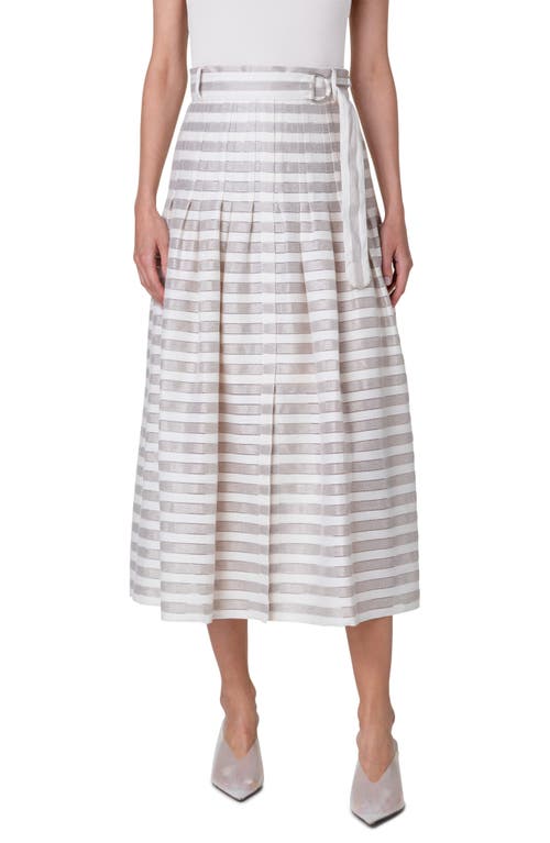 Texture Stripe Belted Midi Skirt in Flax-Cream