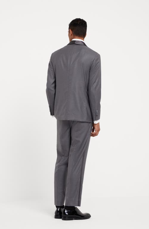 Shop Brunello Cucinelli Lightweight Virgin Wool And Silk Twill Tuxedo With Shawl Lapel Jacket And Pleated In Grey