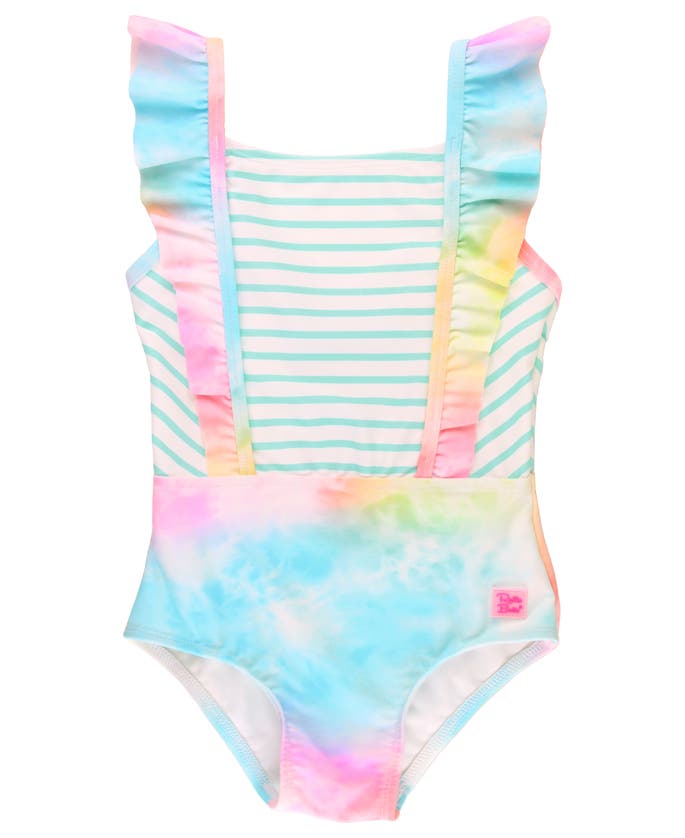 Shop Rufflebutts Girls Upf50+ Pinafore One Piece In Rainbow Tie Dye