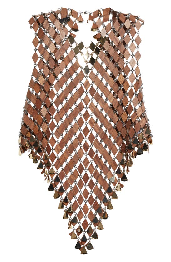 RABANNE RABANNE DIAMOND PATTERN CHAIN LINK WOOD SLEEVELESS TOP 