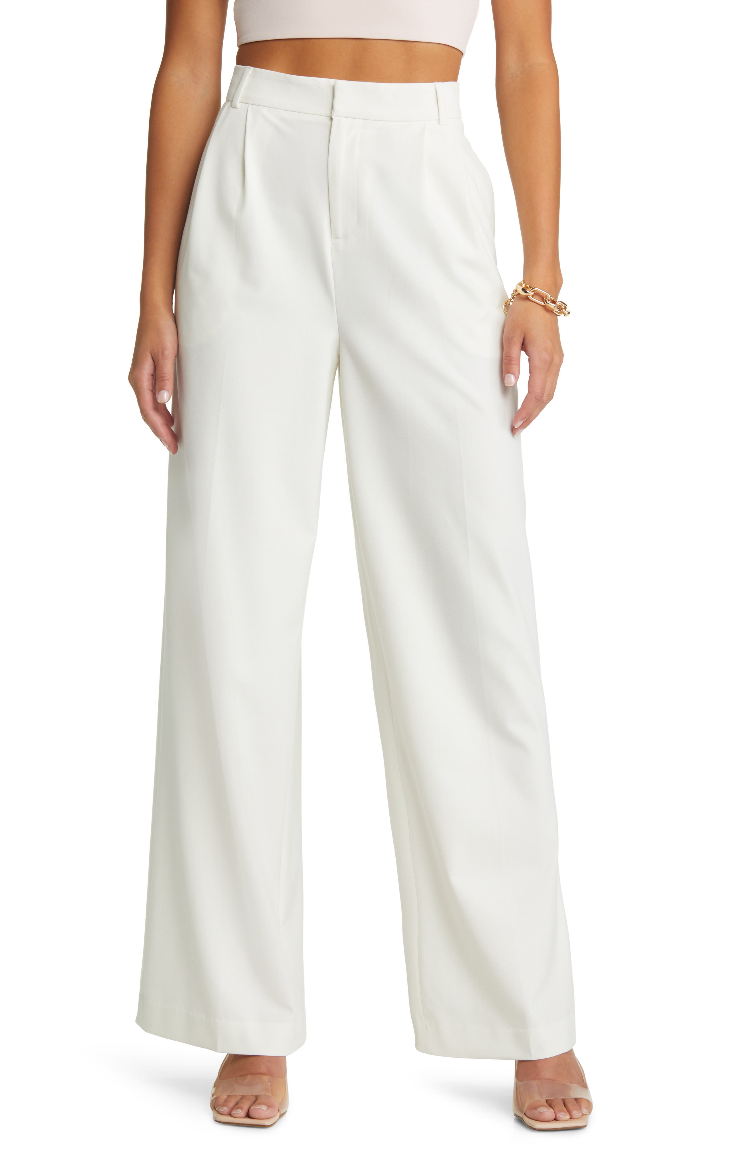 white wide leg suit pants