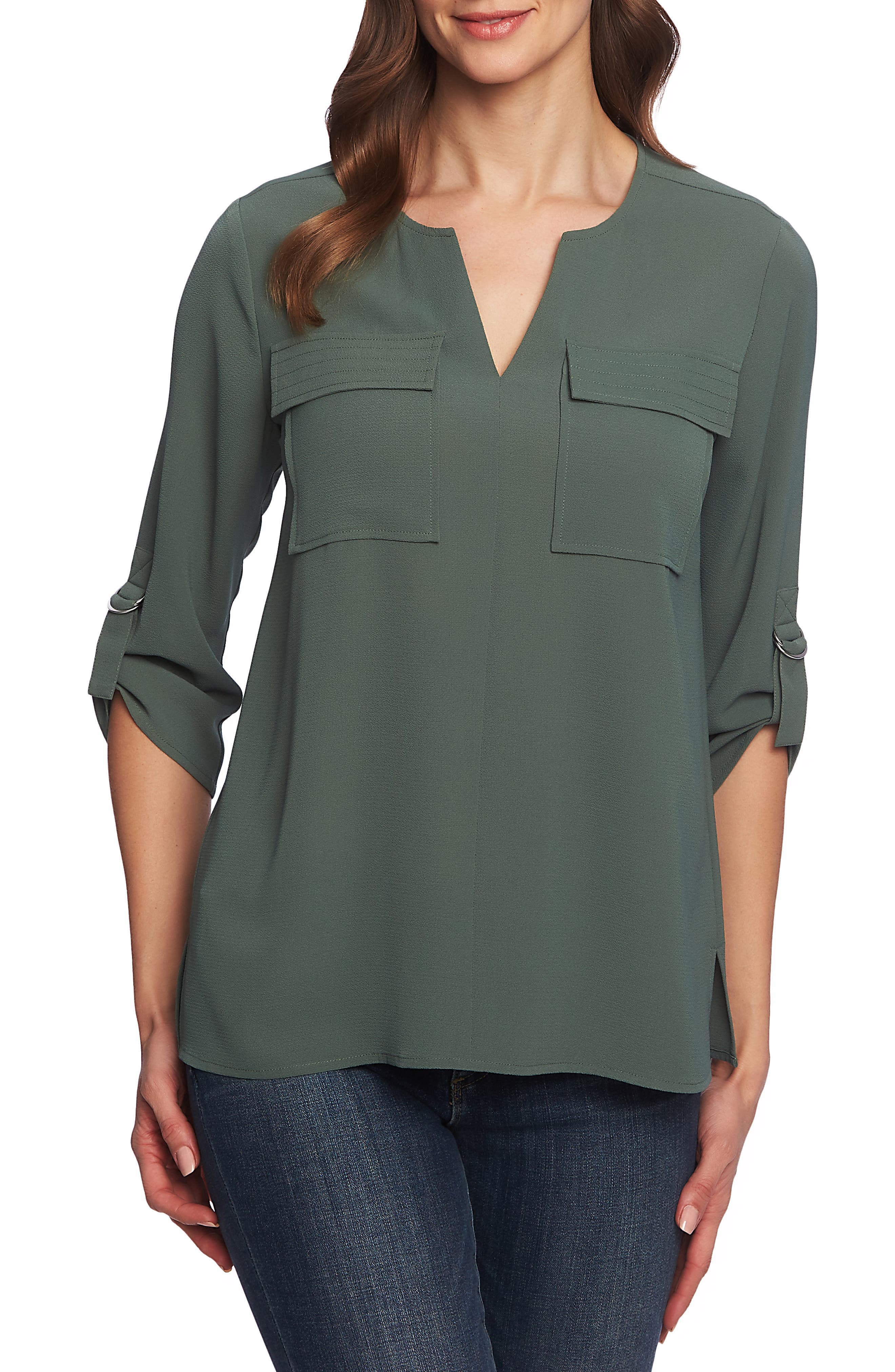 chaus roll tab blouse