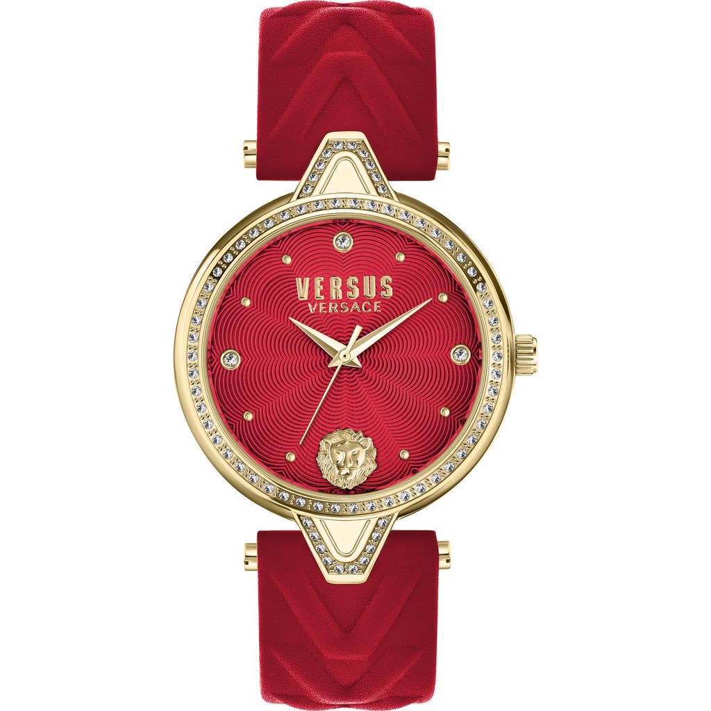 VERSUS Versace V Versus Crystal Leather Strap Watch, 34mm in Ip Yellow Gold