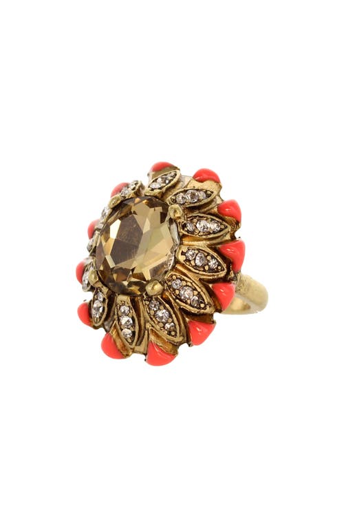 Shop Olivia Welles Floral Finds Ring In Burnished Gold/peach
