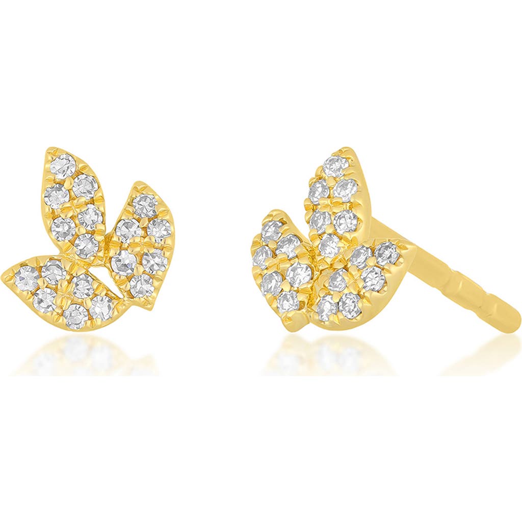 Ef Collection Pavé Diamond Leaf Stud Earrings In Yellow Gold
