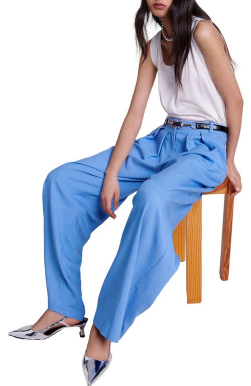 Shop Maje Wide-leg Suit Trousers With Pleats In Blue