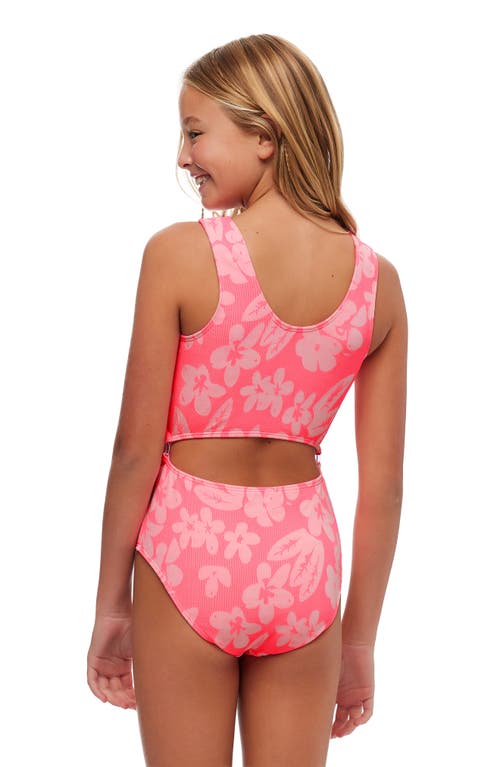 Shop Beach Lingo Kids' Floral Jacquard One-piece Swimsuit In Papaya