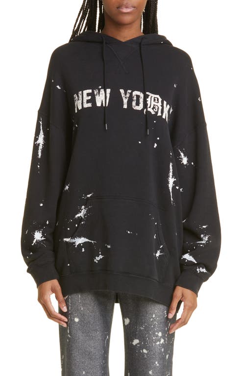 R13 Oversize Paint Splatter New York Graphic Hoodie in Acid Black With Paint Platter