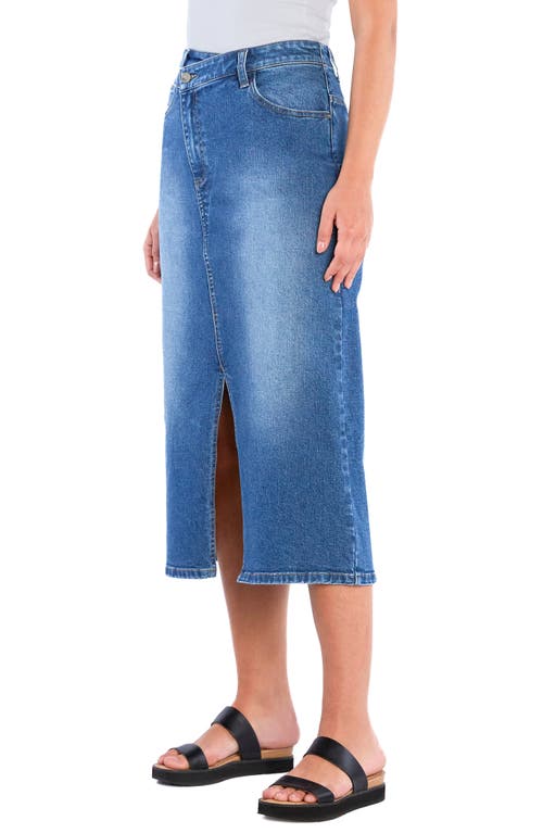 Wash Lab Denim Emmeline Crossover Waist Denim Midi Skirt In Cross Blue