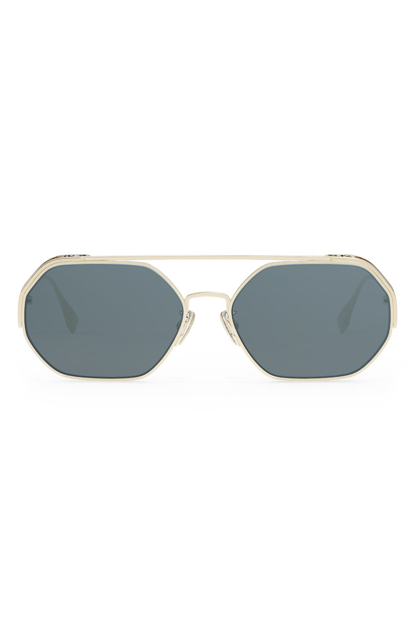 Fendi O'Lock 57mm Mirrored Geometric Sunglasses in Shiny Gold Dh /Blu Mirror