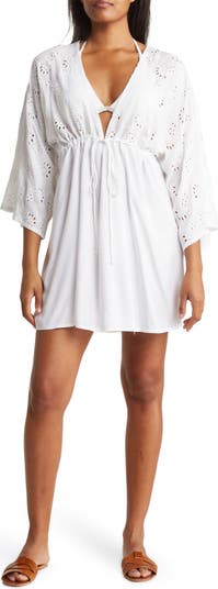 Eyelet Tiered Sleeve Tunic Dress Begonia Pink