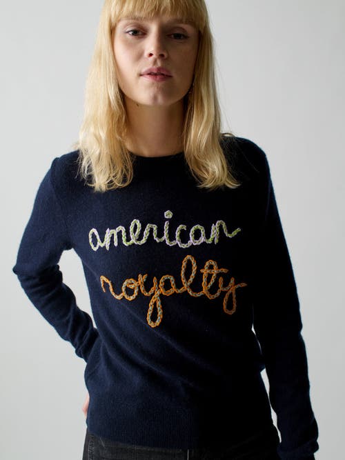 Shop Lingua Franca American Royalty Crewneck In Navy