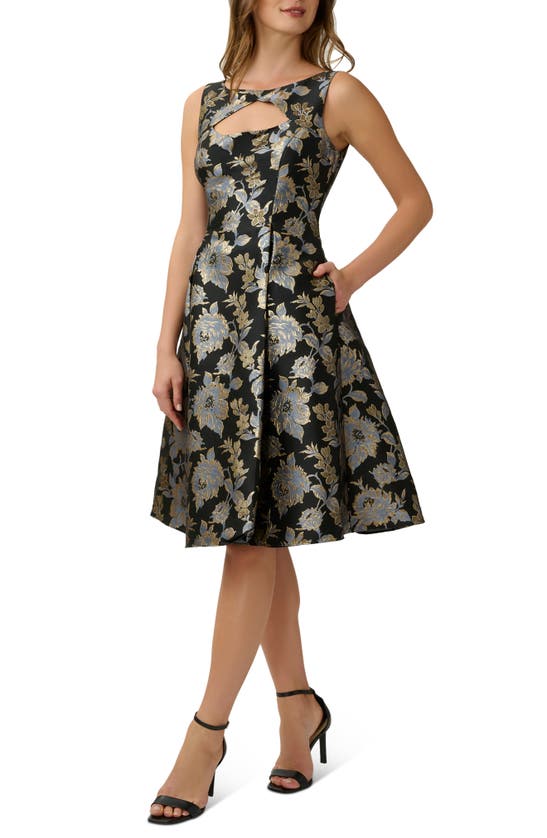 Adrianna Papell Floral Jacquard Cutout Fit & Flare Dress In Black Multi ...