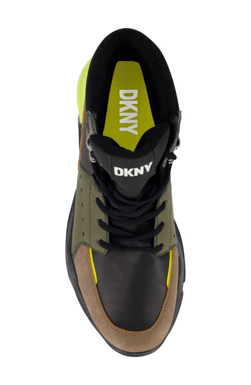 Shop Dkny Mixed Media High Top Sneaker In Olive/tan
