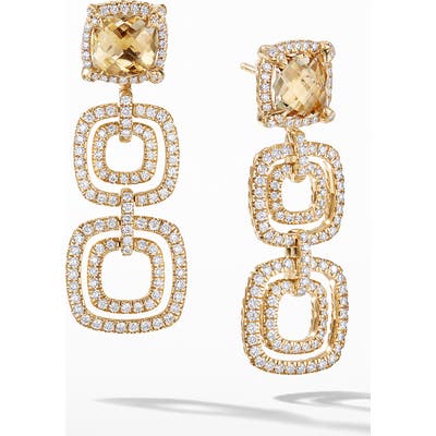 David Yurman Chatelaine Pave Diamond Bezel 18K Gold Convertible Drop Earrings