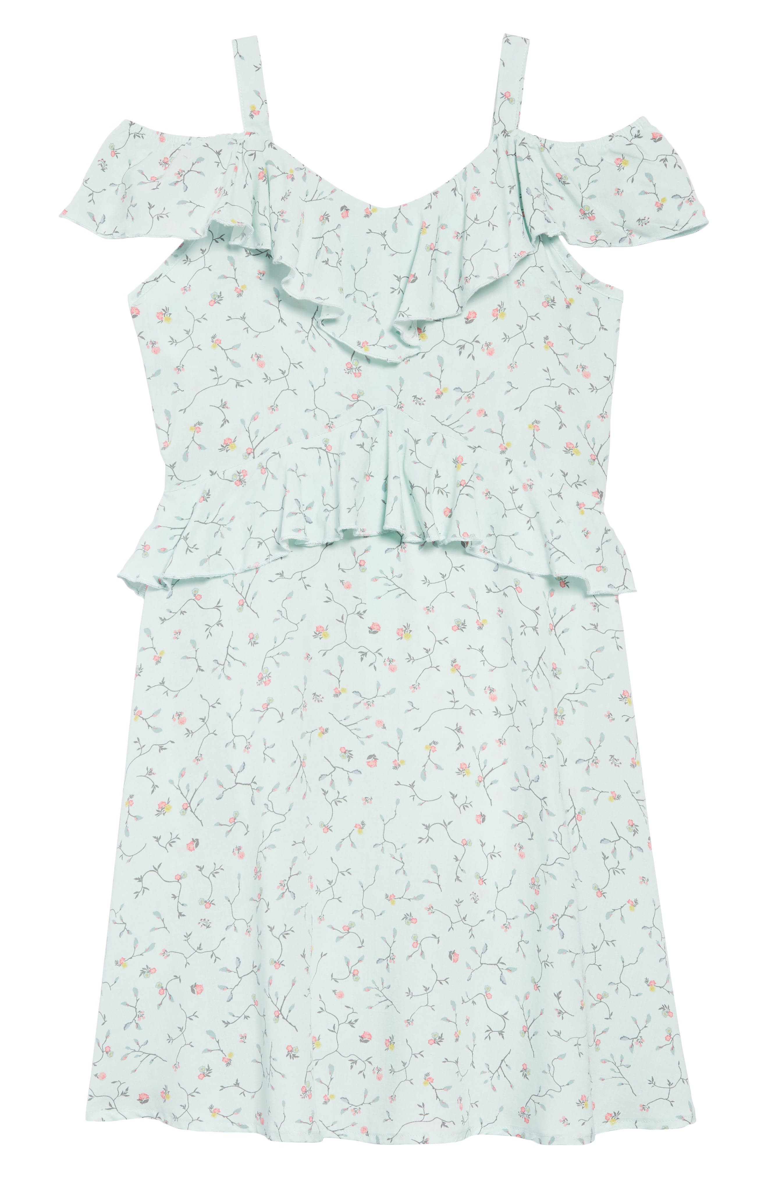 BCBG Floral Print Cold Shoulder Ruffle Dress (Big Girls) Nordstrom