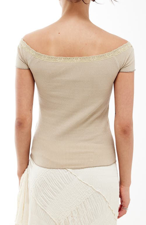 Shop Bdg Urban Outfitters Rhia Ruched Off The Shoulder Cotton Blend Rib Top In Beige