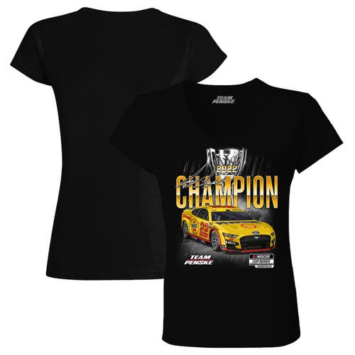 Women's Team Penske Black Joey Logano 2022 NASCAR Cup Series Champion Official V-Neck T-Shirt