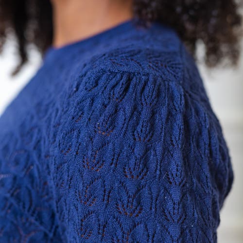 Hope & Henry Organic Pointelle Sweater In Navy Leaf Pointelle