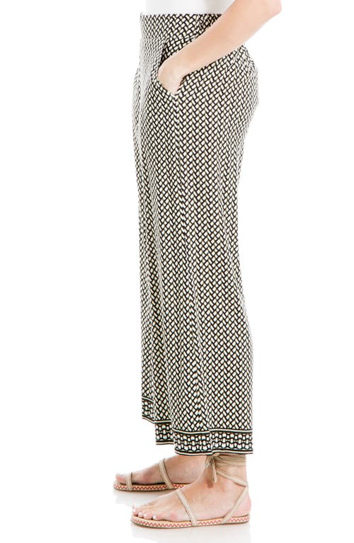 Max Studio Wide Leg Pull-on Crop Pants In Cream/diamond Ladders