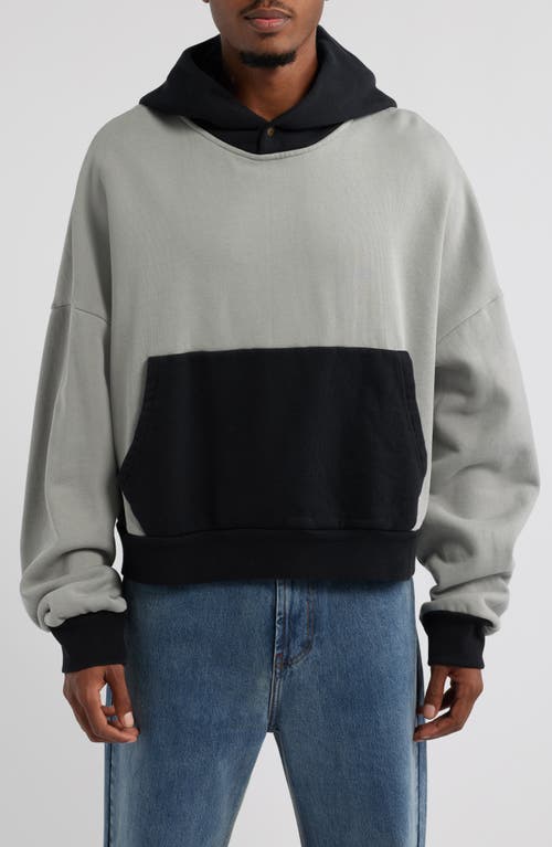 Elwood Rectangle Hoodie in Black Grey Color Block 