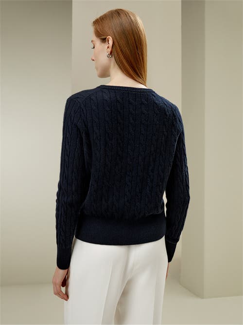 Lilysilk Cable-knit Cashmere Crewneck Cardigan In Navy Blue