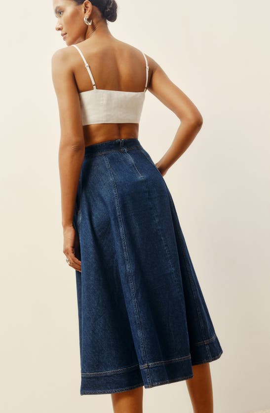 Shop Reformation Delilah High Waist Denim Midi Skirt In Roosevelt