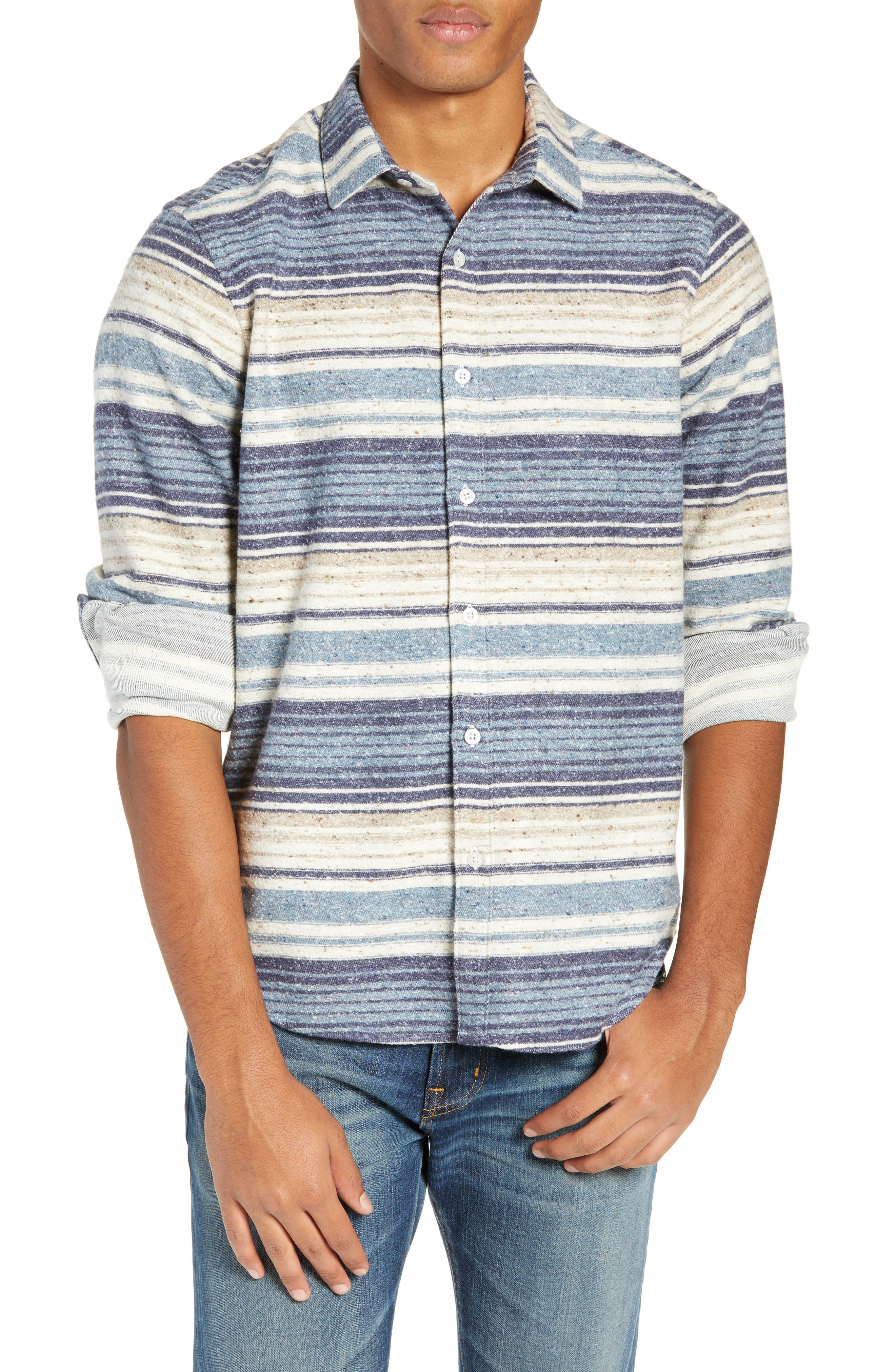 Jeff Berwick Slim Fit Long Sleeve Stripe Sport Shirt, Blue