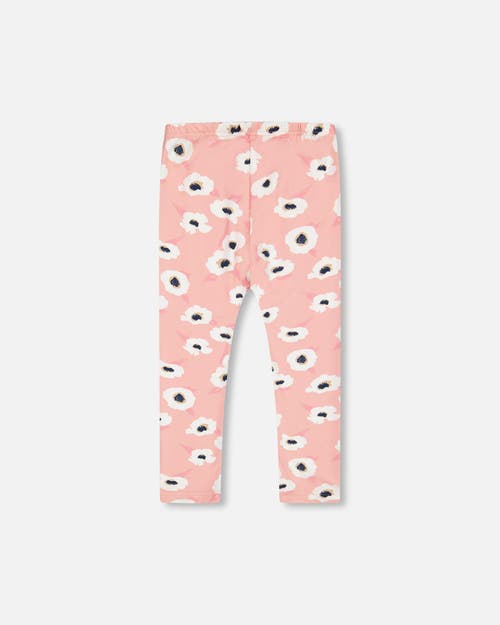 Shop Deux Par Deux Little Girl's Printed Leggings Pink With White Flowers In Printed Off White Flowers