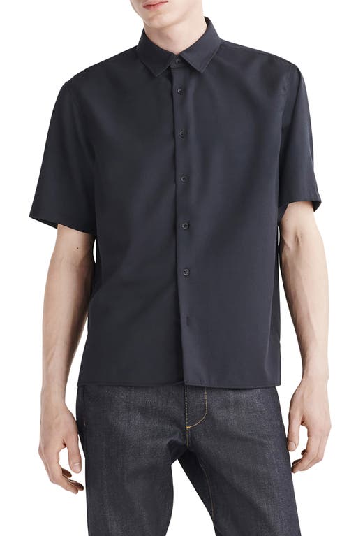rag & bone Dalton Wool Blend Crepe Short Sleeve Button-Up Shirt Blk at Nordstrom,