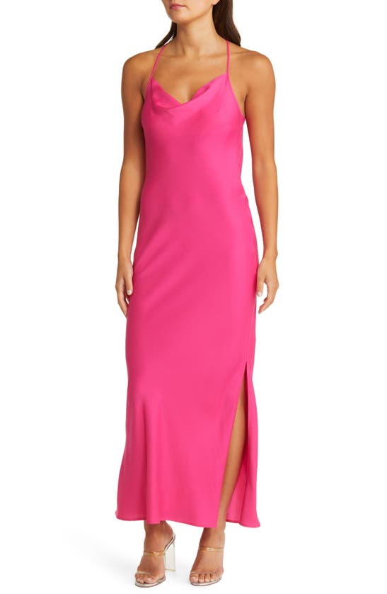Shop Open Edit Cowl Back Satin Nightgown In Pink Yarrow