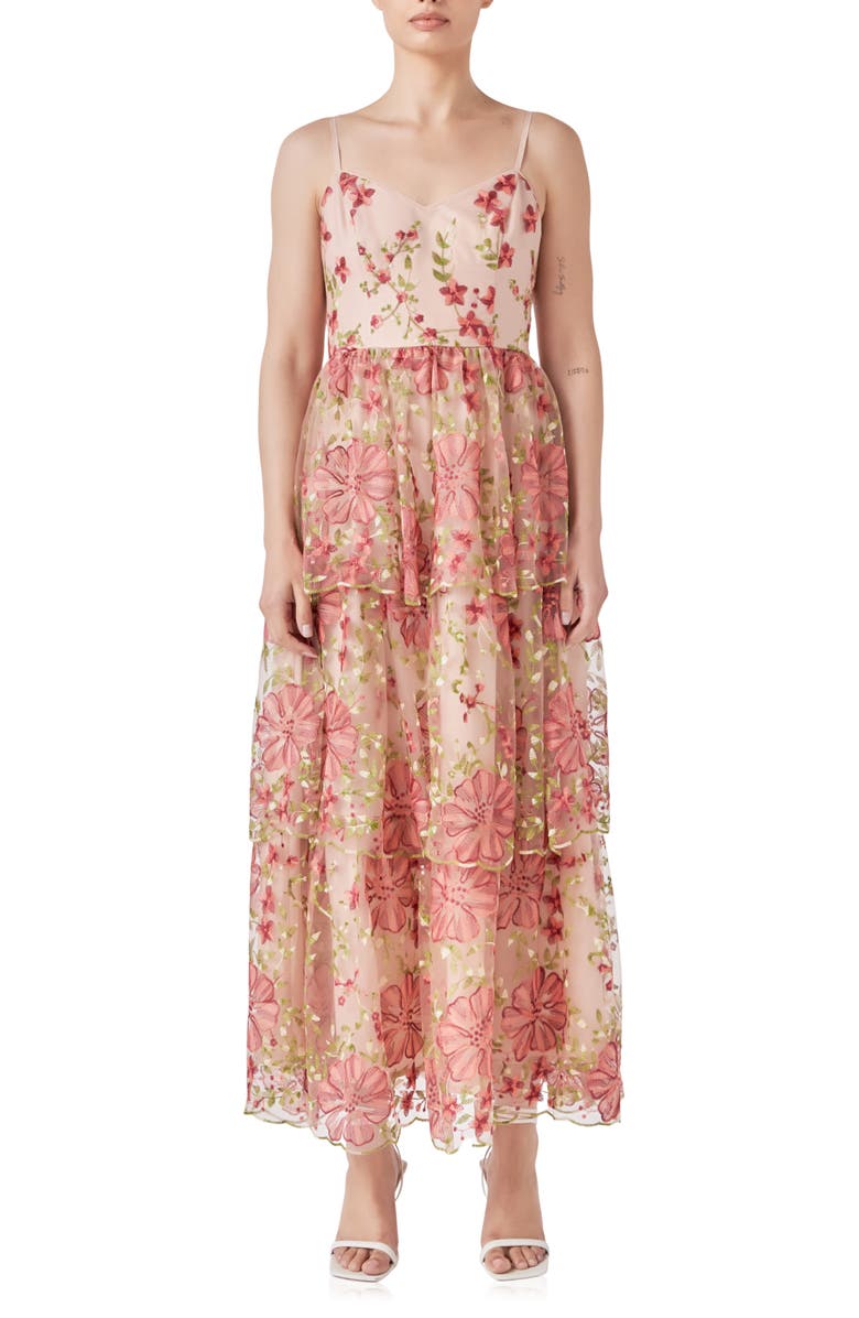 Endless Rose Floral Embroidered Tiered Maxi Dress, Main, color, Pink