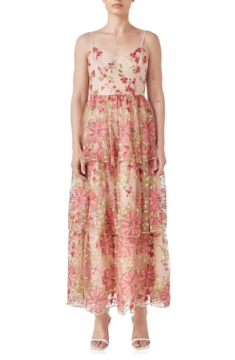 Floral Embroidered Tiered Maxi Dress