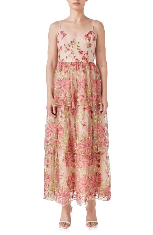 Endless Rose Floral Embroidered Tiered Maxi Dress Pink at Nordstrom,