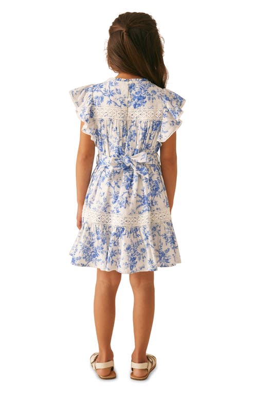 Shop Laura Ashley Kids' Wild Meadow Floral Flutter Sleeve Cotton Dress In Ivory Blue