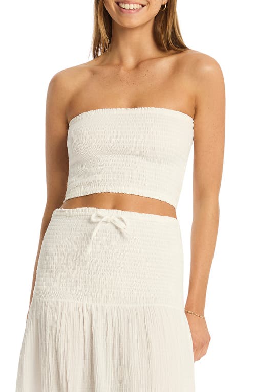 Sunset Strapless Cotton Gauze Cover-Up Top in White