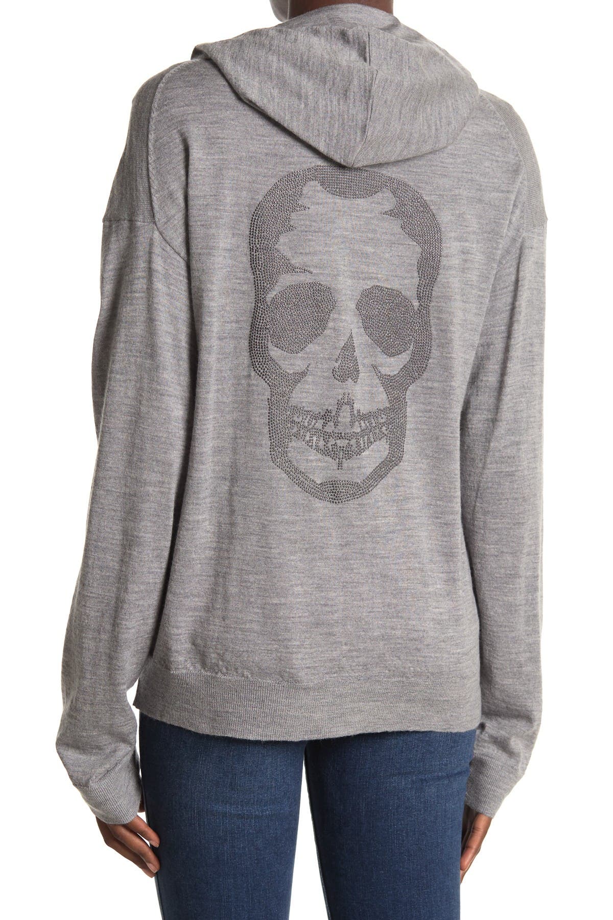 Zadig & Voltaire Sixtine Skull Metal Studs Merino Wool Full Zip
