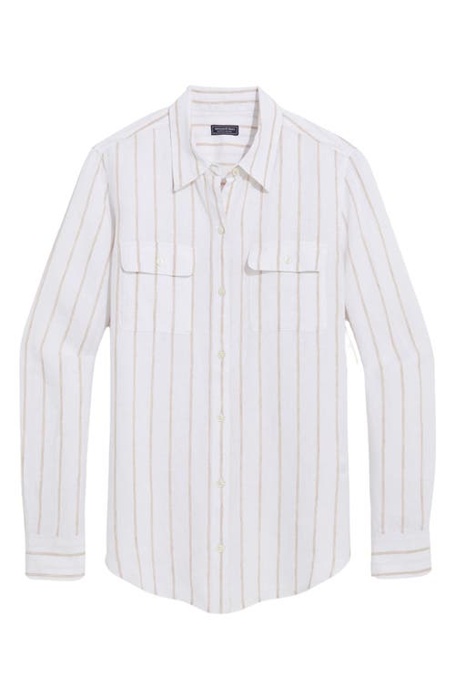 Long Sleeve Linen Button-Up Shirt in S Stripe -White/Capp