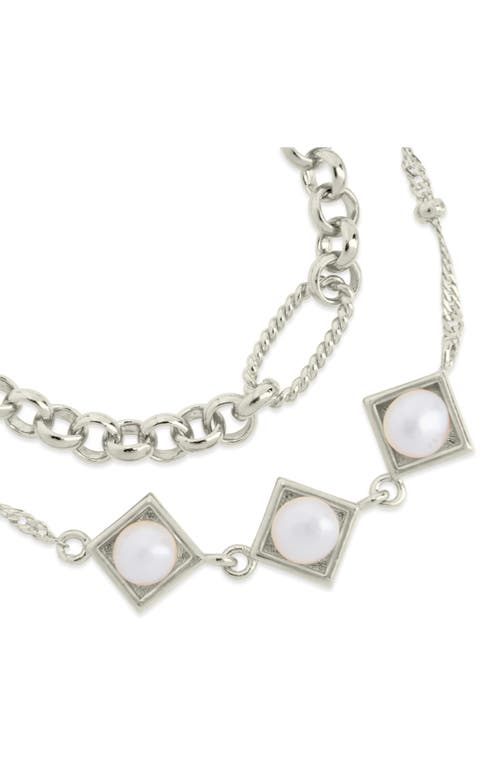 Sterling Forever Gold-tone Or Silver-tone Reine Bracelet Set With Freshwater Pearls In Silver