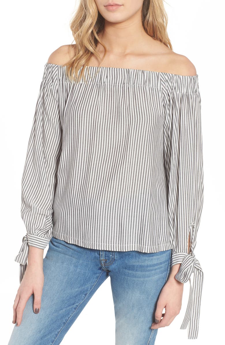 7 FOR ALL MANKIND <sup>®</sup> Off the Shoulder Top, Main, color, GREY/ WHITE