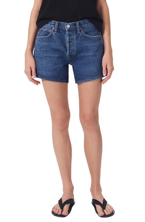 AGOLDE Parker Long Relaxed Organic Cotton Denim Shorts in Enamour (Dk Vint Ind)