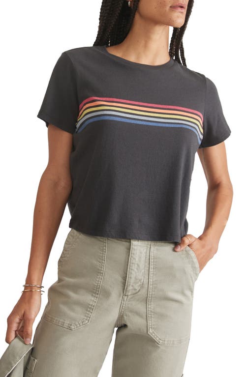 Easy Rainbow Stripe Crop T-Shirt in Faded Black
