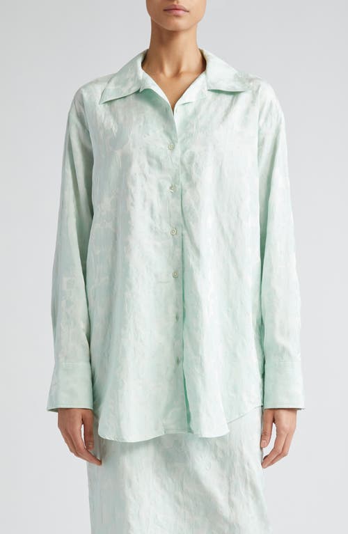 Floral Jacquard Organic Cotton Blend Button-Up Shirt in Pale Opal