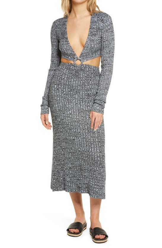 Afrm Meave Long Sleeve Cutout Sweater Dress In Marled Noir
