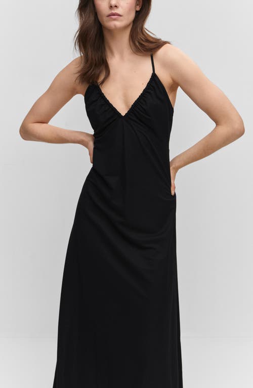 Mango Ruched Midi Dress Black In Black