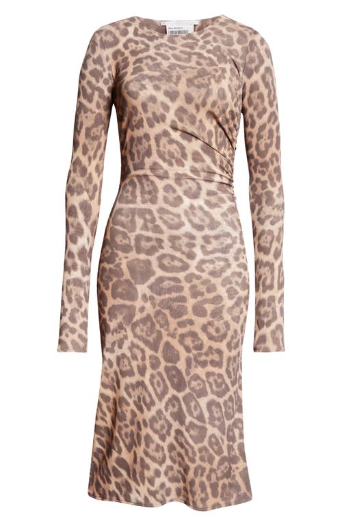 Stella Mccartney Leopard Print Long Sleeve Mesh Dress In Multicolor Brown