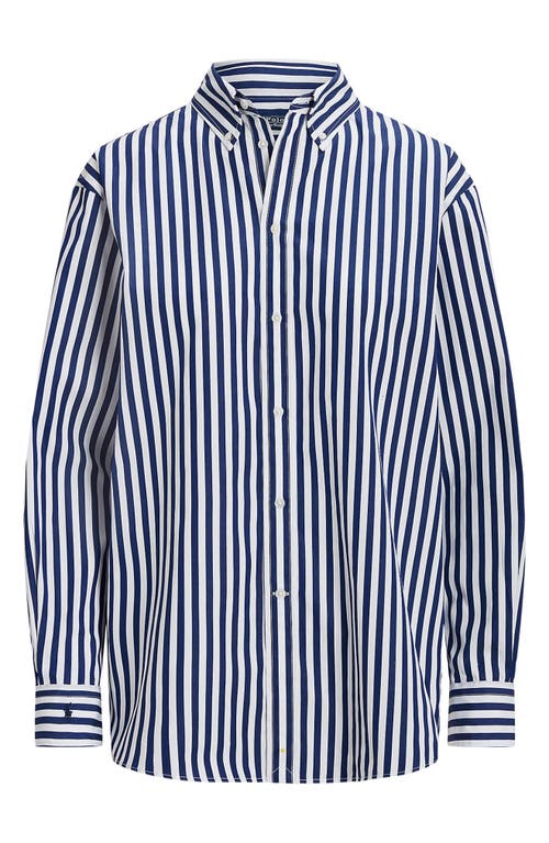 Shop Polo Ralph Lauren Oversize Stripe Button-down Tunic In Fall Royal/white