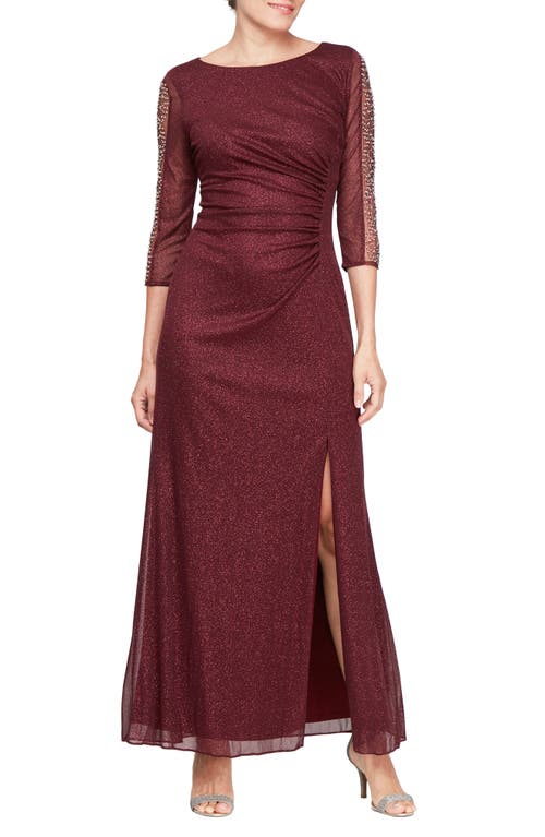 SL FASHIONS Sparkle Embellished Sleeve Gown in Fig 