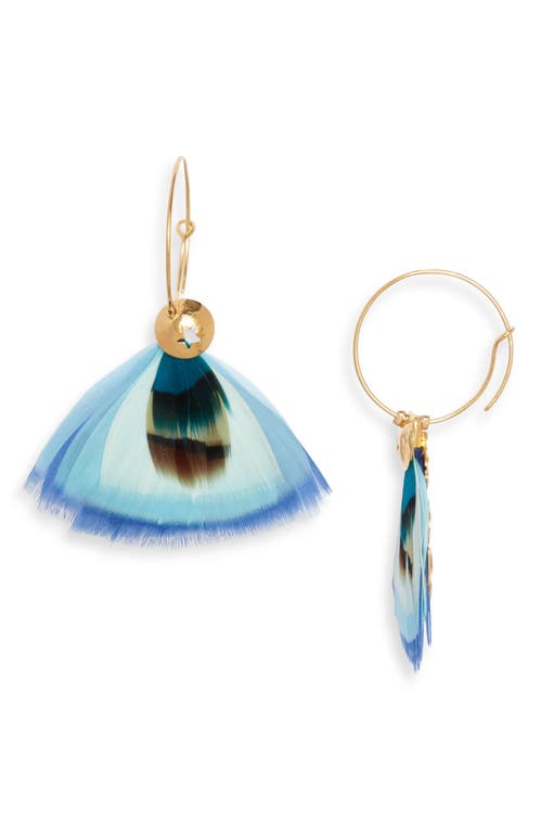 Bermude Feather Hoop Earrings in Blue Mix